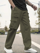 Pantalones cargo casuales transpirables TECCULI para hombre: corte holgado, múltiples bolsillos, versátiles y elegantes para primavera y otoño.