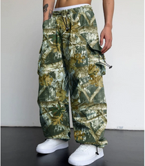 TECCULI Vintage Y2K Camouflage Cargo Pants for Men, Multi-Flap Pocket Design, Loose Fit Casual Outdoor Trousers, Mid Waist with Belt Placket, Non-Stretch Woven Polyester, Regular Length, Streetwear Hip-Hop Style