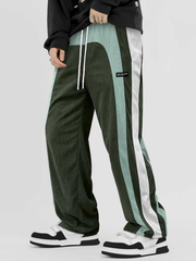 TECCULI Men's Corduroy-Textured Casual Pants with Adjustable Drawstring Waist& Side Pockets - All- Season Comfort for Outdoor Activities, Hiking, Running - Striped Design in BlackBrownWhite GreyNavy, Hiking Pants, Hiking Attire,Streetwe