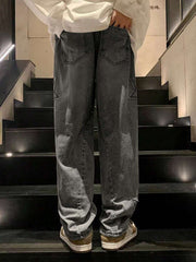 ROMWE MEN Street Life Solid Color Star Patched Casual Jeans With Pockets, School