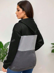 Chaqueta tipo sudadera con capucha, cremallera y cordón ajustable en bloques de color, nueva llegada otoño-invierno