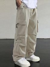 TECCULI Manfinity EMRG Men's Flap Pocket Drawstring Waist Cargo Pants Baggy Long Plain Going Out, Back To School