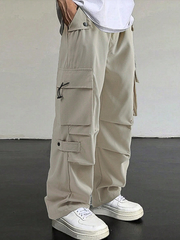 Pantalones cargo TECCULI Manfinity EMRG para hombre, con bolsillo de solapa y cordón ajustable en la cintura, holgados, largos y lisos, para salir y volver al cole.