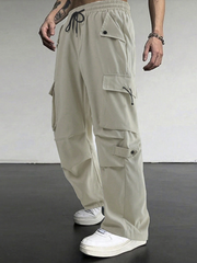 Pantalones cargo TECCULI Manfinity EMRG para hombre, con bolsillo de solapa y cordón ajustable en la cintura, holgados, largos y lisos, para salir y volver al cole.