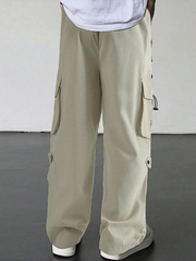 Pantalones cargo TECCULI Manfinity EMRG para hombre, con bolsillo de solapa y cordón ajustable en la cintura, holgados, largos y lisos, para salir y volver al cole.