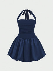 Vestido elegante con cuello halter para mujer, vestido corto de cóctel exclusivo de alta gama para fiestas de graduación, cumpleaños y banquetes.