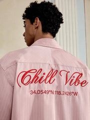 SWAVVY - Pantalones cortos casuales de rayas rojas y blancas de talla estándar para hombre, con camisa bordada holgada, para la escuela