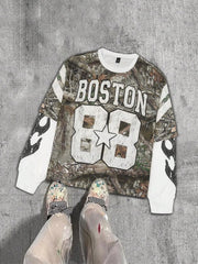 Manfinity Streetrush Men's Casual Letter & Tree Branch Print Crew Neck Long Sleeve Sweatshirt, Spring Autumn Going Out Graphic Color Block Sweatshirt,Suitable