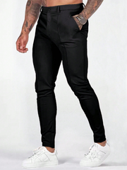 TECCULI Elegant Gentlemen's High-End Trousers, Men's Premium Business Solid Color Versatile Commuter Slim Fit Casual Pants, Suitable As Gift For Husband Or Boyfriend