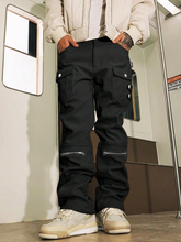 TECCULI Men'S Fashion Solid Color Mid Waist Regular Fit Street Style Non-Stretch Pants, Adjustable Zipper Cuff, Multiple Pockets, Deconstructed Stitching, Metal Accessories, Slim Fit, for Outdoor Camping, Hiking, Skateboarding, Daily W