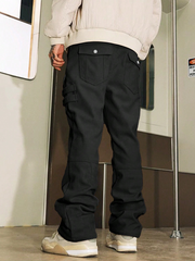 TECCULI Men'S Fashion Solid Color Mid Waist Regular Fit Street Style Non-Stretch Pants, Adjustable Zipper Cuff, Multiple Pockets, Deconstructed Stitching, Metal Accessories, Slim Fit, for Outdoor Camping, Hiking, Skateboarding, Daily W