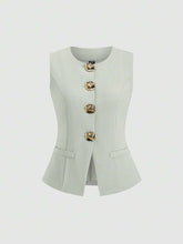 Sweetra Women's Elegant Luxury Style Decorated Button Cardigan Vest + Pleated Mini Skirt 2 Pieces Suit Set For Party Y2K Outfit