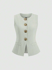 Conjunto de 2 piezas de chaqueta de punto elegante de lujo con botones decorados y minifalda plisada para mujer de Sweetra, ideal para fiesta, estilo Y2K.