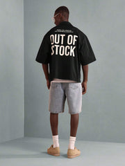 Camisa SUMWON moderna con botones y estampado de mensaje de estilo de vida, estilo urbano, informal, de manga corta, estilo urbano contemporáneo, para verano y otoño.