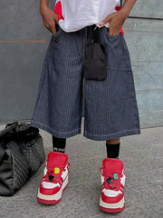 TECCULI Men's Pocket Solid Color Loose Fit Denim Casual Shorts, Summer Short Jeans For Men