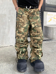 TECCULI Camouflage Cargo Pants Relaxed Fit Men's Camouflage Cargo Pants Elastic Drawstring Waist, Multiple Pockets, Zipper Closure & Machine-Washable for Camping, Hiking, Urban Streetwear, Tactical Camping Gear, Hiking Attire, Comfort