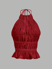 Camisola corta Aloruh para mujer con tirantes ajustables, fruncida, en capas, semitransparente, ideal para citas románticas, ideal para conciertos.