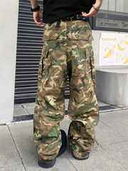 TECCULI Camouflage Cargo Pants Relaxed Fit Men's Camouflage Cargo Pants Elastic Drawstring Waist, Multiple Pockets, Zipper Closure & Machine-Washable for Camping, Hiking, Urban Streetwear, Tactical Camping Gear, Hiking Attire, Comfort