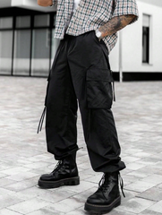 Pantalones cargo estilo vintage TECCULI para hombre: ropa deportiva informal de verano, material de poliéster, lavable a máquina, diseño multibolsillos, elásticos para hombre.