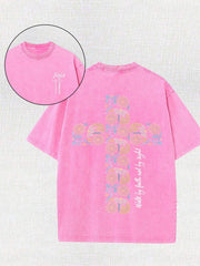 Camiseta batik de algodón de alta calidad de 230 gramos con estampado a doble cara, cuello redondo y manga corta. Camina con confianza, no mires. Jesús, Dios, creencias religiosas, cruz. Camisetas para hombre, deportes al aire libre, ocio urbano.