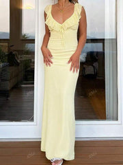 Vestido minimalista sexy con volantes y cordones, ajustado y elástico.