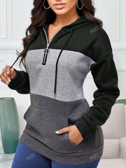 Chaqueta tipo sudadera con capucha, cremallera y cordón ajustable en bloques de color, nueva llegada otoño-invierno