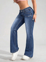 Vaqueros casuales ajustados con pierna acampanada y colores contrastantes para mujer de EZwear