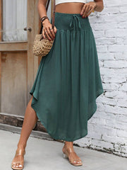 Breezaya Solid Drawstring Waist Curved Hem Skirt Maxi Vacation Beach Outfits Women