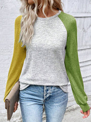 Sudadera de manga raglán con bloques de color de Emery Rose, camisetas de manga larga para graduación, atuendos para la vuelta al cole, trajes de profesora para mujer, ropa para la vuelta al cole.