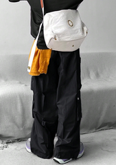 TECCULI Men's Casual Streetwear Cargo Pants - Comfortable Loose Fit, Multi-Pocket Design with Button Detail, Perfect for Outdoor & Casual Attire