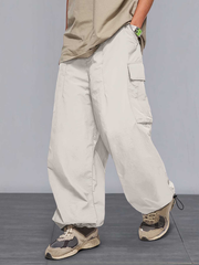 Pantalones cargo TECCULI con múltiples bolsillos para hombre, informales, holgados y con cordón, ideales para todas las estaciones, al aire libre, ocio y trabajo.