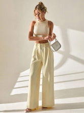 CLARA VERO Women's Butter Yellow Pleated Wide Leg Elegant Suit Pants