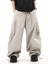 TECCULI Multiple Pockets Men's Casual Loose Drawstring Cargo Pants for All Seasons Outdoor, Leisure And Work
