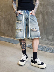 Men's Summer Casual Washed Distressed Loose Frayed Hem Denim Shorts