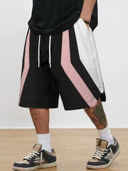 Pantalones cortos deportivos TECCULI con estampado de patchwork y cordón ajustable para hombre, informales, transpirables y de secado rápido para verano, para uso diario.