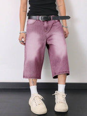 Manfinity Hypemode Men's Casual Washed Wide Leg Denim Shorts Men S Wide Leg Jeans Men Baggy Jean Shorts