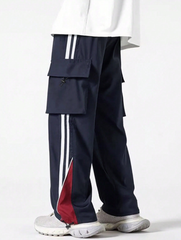 Pantalones casuales a rayas estilo universitario americano TECCULI para hombre, pantalones deportivos holgados de pierna ancha estilo retro de calle de marca de moda de primavera