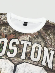 Manfinity Streetrush Men's Casual Letter & Tree Branch Print Crew Neck Long Sleeve Sweatshirt, Spring Autumn Going Out Graphic Color Block Sweatshirt,Suitable