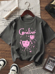 1 camiseta informal de manga corta con estampado bonito para niña, cómoda y moderna, ideal para estudiantes de verano.