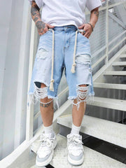 Manfinity EMRG Loose Men Cotton Ripped Frayed Raw Hem Denim Shorts