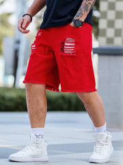 Manfinity LEGND Men's Pocket Detail Distressed Straight Leg Casual Denim Shorts