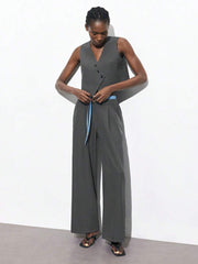 Maija 2025 Summer New Mixed Fabric Waist Drawstring, Bowknot Design Straight Leg Pants, Suitable For Music Festivals, Beaches, Holidays, Casual, Romantic City Vacations, Outings, Weddings, Graduation Attire Fo