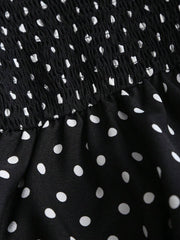 Elamini Polka Dot High Neck Waist Back Cut-Out Tie-Up Hem Contrast Ruffle Mini Dress, Elegant & Romantic For Beach, Daily Outing, Date