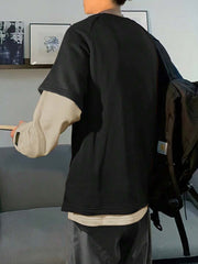 Manfinity Hypemode Relaxed Fit Men's 2 In 1 Colorblock Letter Patched Long Raglan Sleeve Going Out Casual Sweatshirt