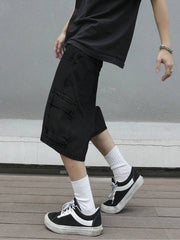 Manfinity EMRG Men's Straight Leg Casual Loose Fit Denim Shorts Jorts, Fashionable Streetwear