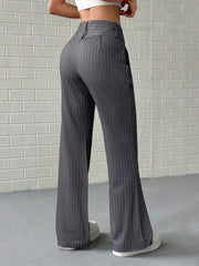 Pantalón de traje a rayas de cintura baja para mujer, elástico, con bolsillos laterales, para primavera y otoño.