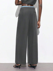 Maija 2025 Summer New Mixed Fabric Waist Drawstring, Bowknot Design Straight Leg Pants, Suitable For Music Festivals, Beaches, Holidays, Casual, Romantic City Vacations, Outings, Weddings, Graduation Attire Fo