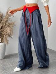 SXY Women's Casual Contrast Color Striped Loose Wide Leg Pants