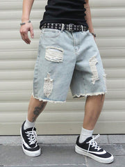 Pantalones cortos vaqueros casuales con bordes deshilachados y bolsillos Manfinity EMRG para hombre