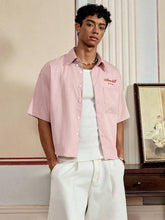 SWAVVY - Pantalones cortos casuales de rayas rojas y blancas de talla estándar para hombre, con camisa bordada holgada, para la escuela